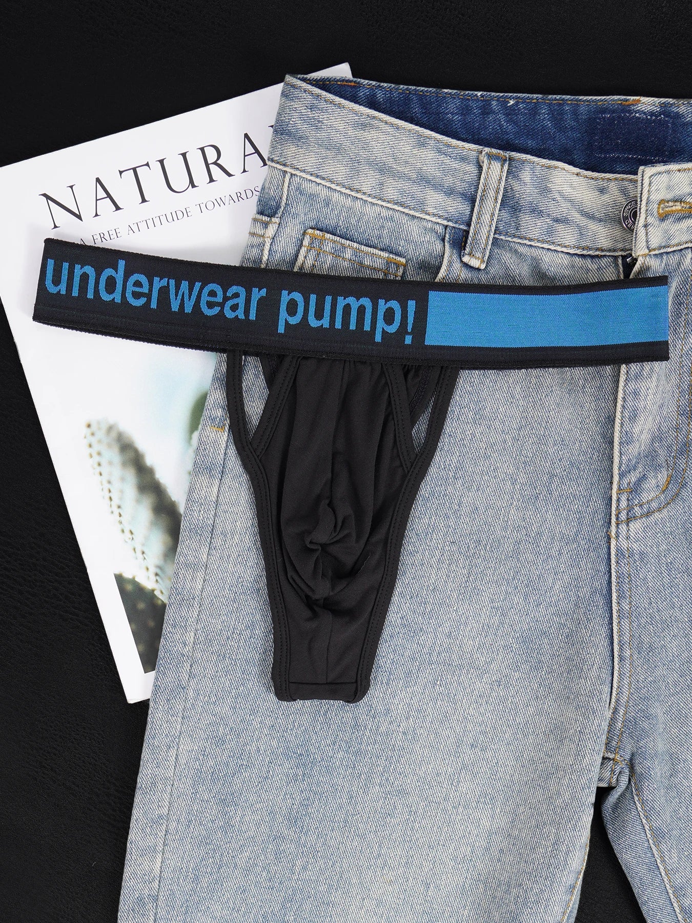 Men's Modal Soft Skin-Friendly Lightweight Thong, Front Double Hollow Out Single Thong Design, Contrast Waistband Underwear