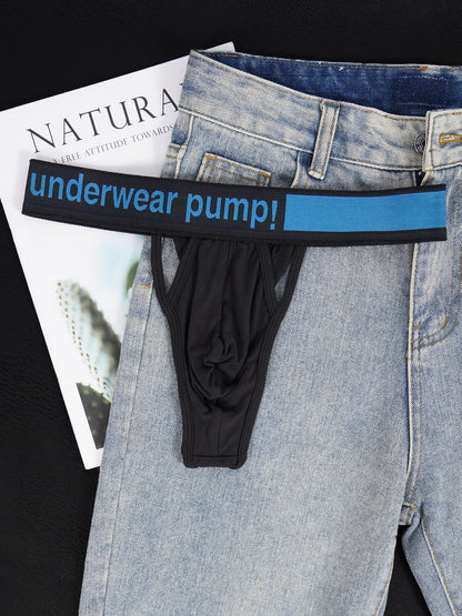 Men's Modal Soft Skin-Friendly Lightweight Thong, Front Double Hollow Out Single Thong Design, Contrast Waistband Underwear