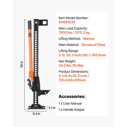 SucceBuy Farm Jack, 34" -60" Utility High Lift Farm Jack, Off Road Utility Jacks, Heavy-Duty Lift Jacks for Tractor, Truck, SUV