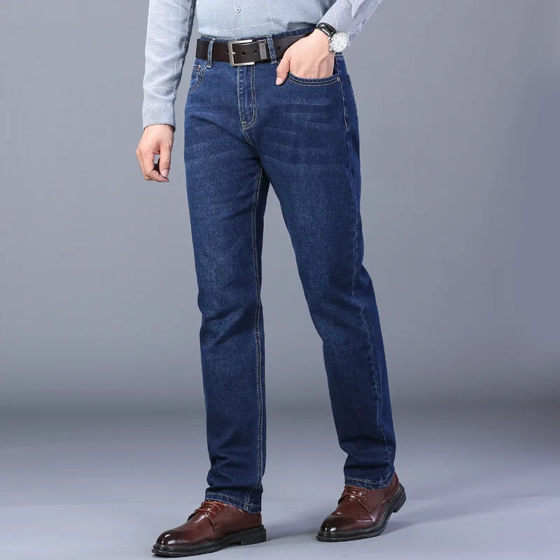 Men Jeans Stretch Skinny Denim Pants Solid Color Black Blue Spring Luxury Street Harajuku Hip-Hop Style Slim Fit Trousers Brand