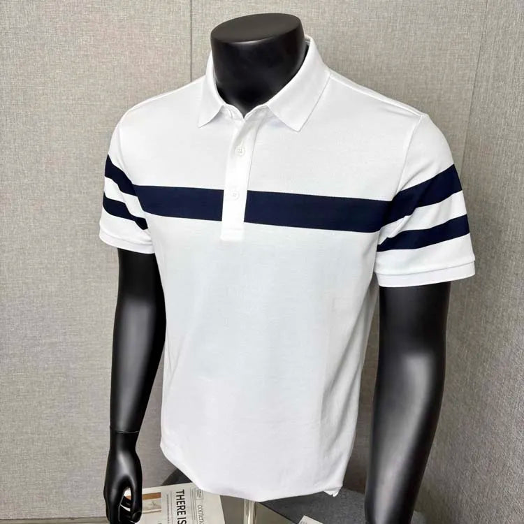 Fashion Stripes~ Men's Polo Shirt Short Sleeve Summer New Loose Fit Collared T-Shirt for Young and Middle-Aged Business