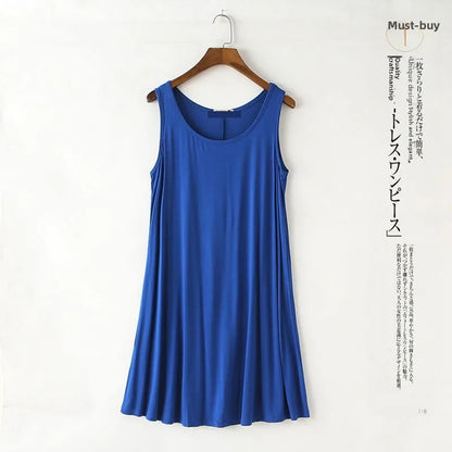 Loose Modal Summer Dr Women's Vest Dr plus Size Large 200 Pou Wearable Base Layer Korean Sle round Ne Midi Dr