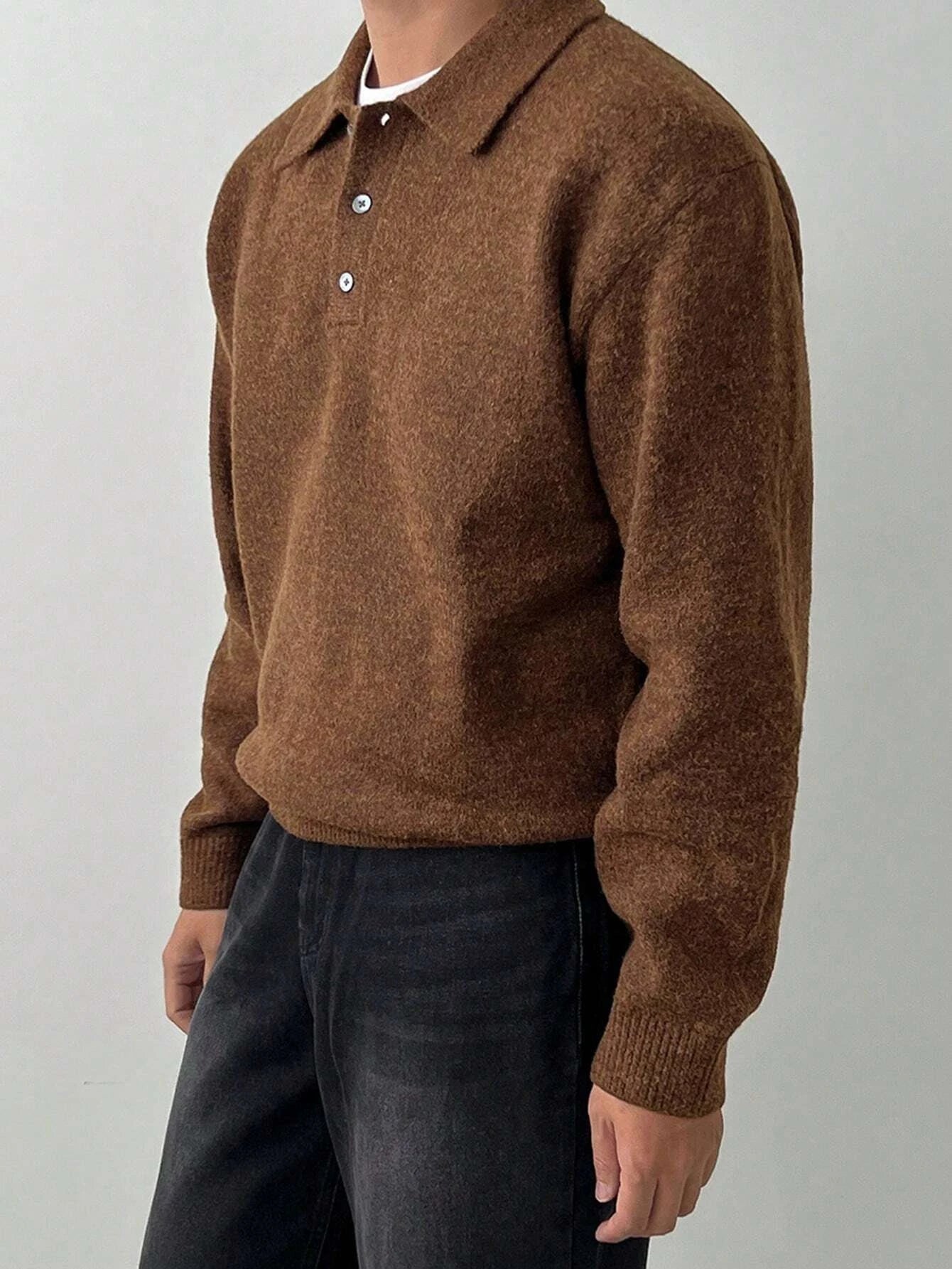Fall Winter Men's Old Money Style Loungewear, LVLAEA Solid Color Lapel Button-Up, Loose Warm Long Sleeve Pullover Shirt