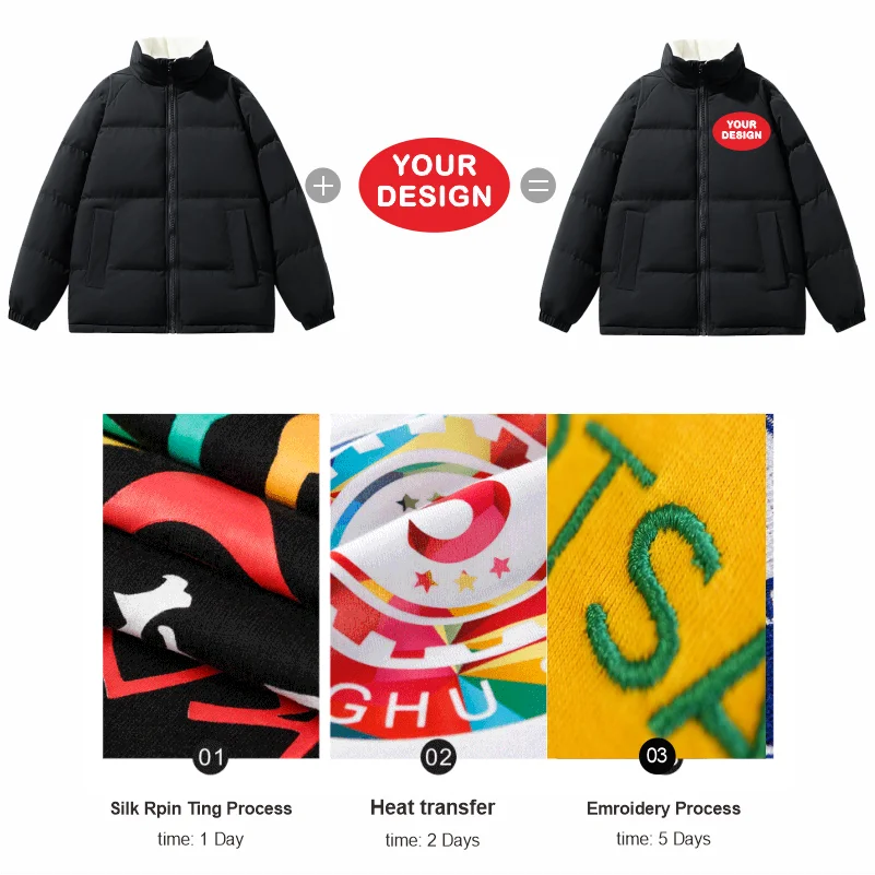 New Men's Parker Coat Logo Customized Printed Warm Casual Jacket Thickened Winter Coat Down Jacket Solid Color Fashion Jacket