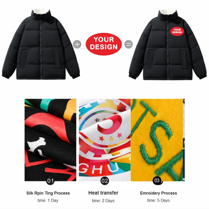 New Men's Parker Coat Logo Customized Printed Warm Casual Jacket Thickened Winter Coat Down Jacket Solid Color Fashion Jacket