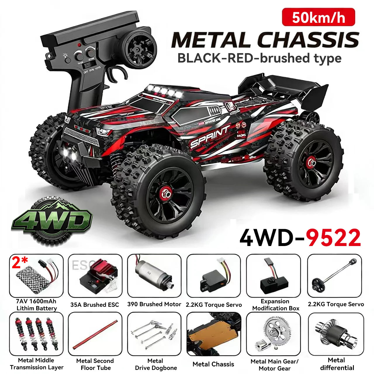 Boys 1/16 Scale High-Speed Racing Car 9522 Remote Control Toy with 50KM/H to 85KM/H Speed for Ages 12+ Years VS SG116MAX