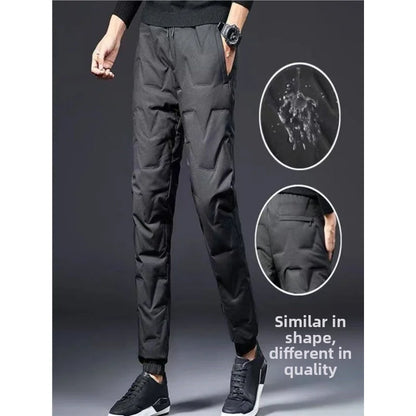 Men's Outdoor Windproof Warm down Trousers Thick Winter Business Casual Pants Long Outerwear Stylish plus Size White