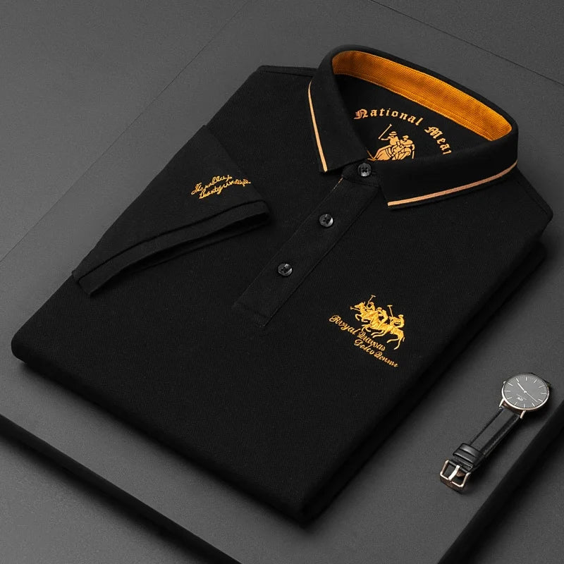 Quality Man Short-Sleeved Polo Shirt Lapel Button Embroidery British Style Summer New Golf T-Shirt Business Casual Men'sClothing