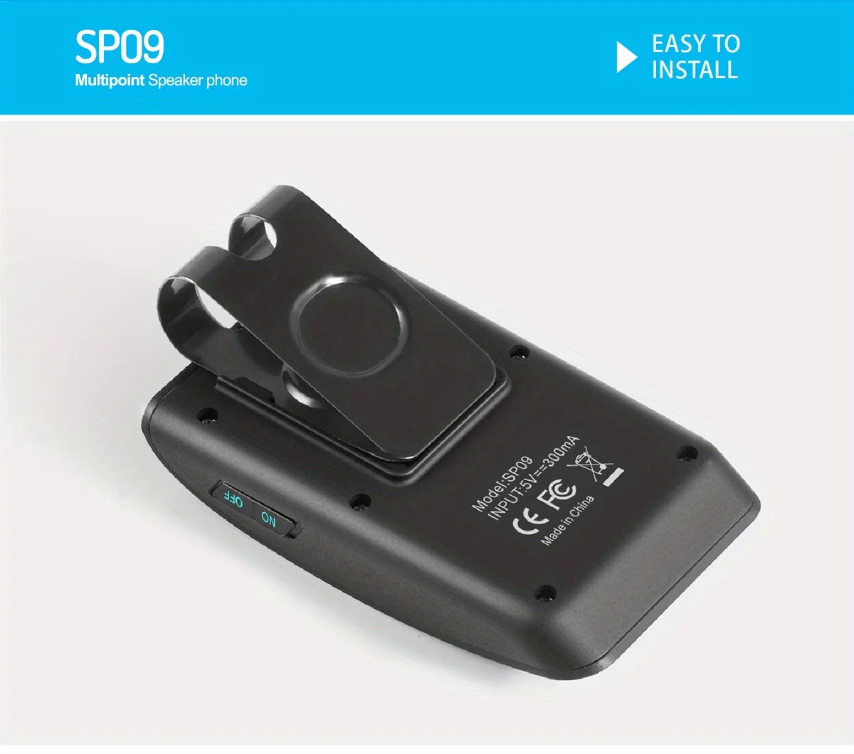 Wireless Bluetooth Hands-Free Car Kit with Sun Visor Speakerphone for Multi-Point Calls