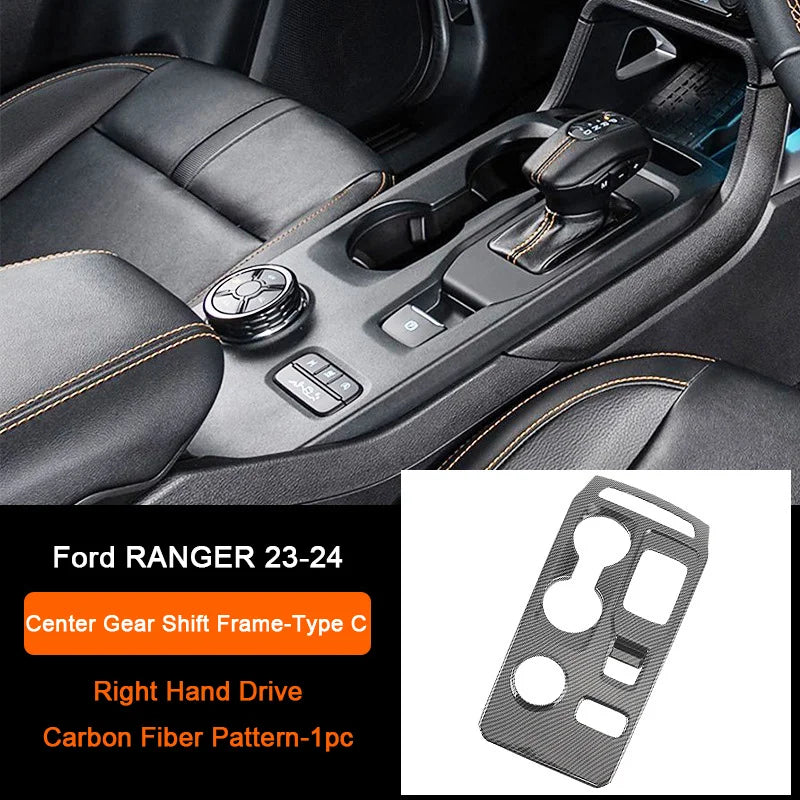 Carbon Fiber Car Interior Overlay Accessories For Ford Ranger Raptor Wildtrak T9 2022-2025, Central Gear Shift Panel Door Trim