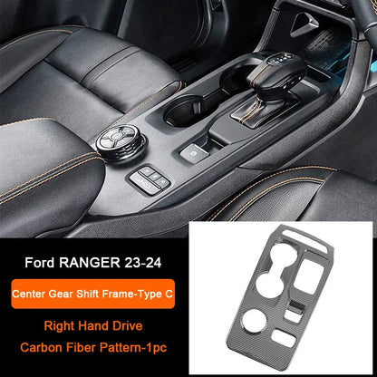 Carbon Fiber Car Interior Overlay Accessories For Ford Ranger Raptor Wildtrak T9 2022-2025, Central Gear Shift Panel Door Trim