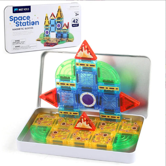 42PCS Mini Magnetic Tiles Travel Size Magnetic Construction Toys with Storage Box Magnetic Blocks Building Toy for Kids