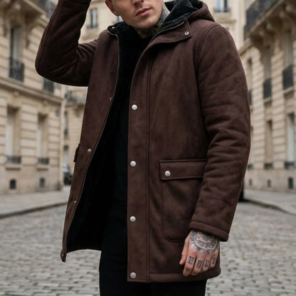 New Winter Arrivals Fleece-Lined Jackets Men’s Hooded Jackets Outdoor Windproof Zip-Up Trench Coats Faux Suede Coats Male Coat