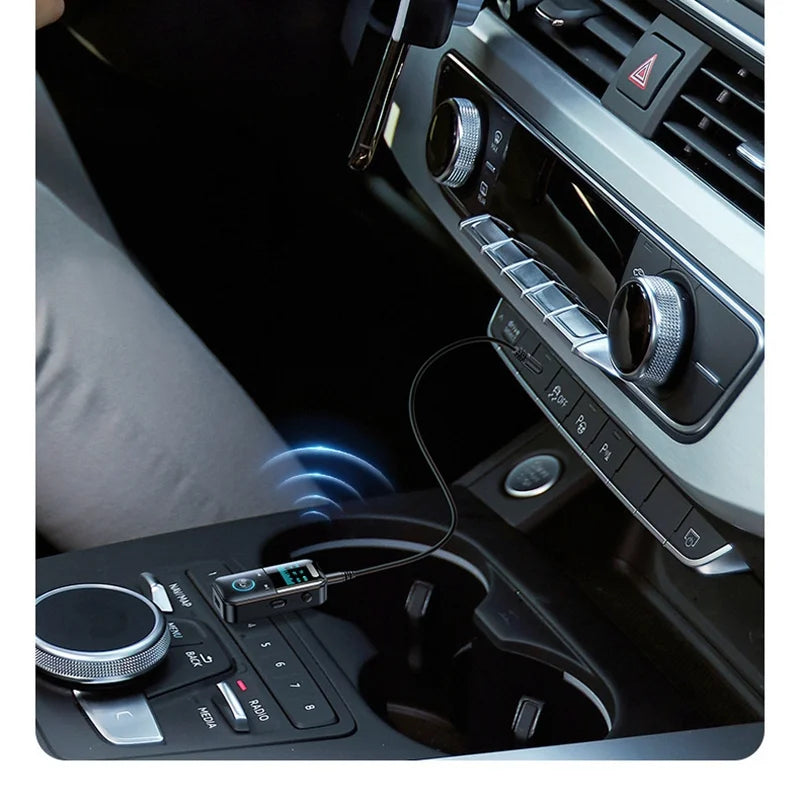 Lenovo Bluetooth 5.4 Aux Adapter Audio Receiver Transmitter 3.5mm LED Display for Car/Home Stereo/Wired Headphones/Speaker/TV