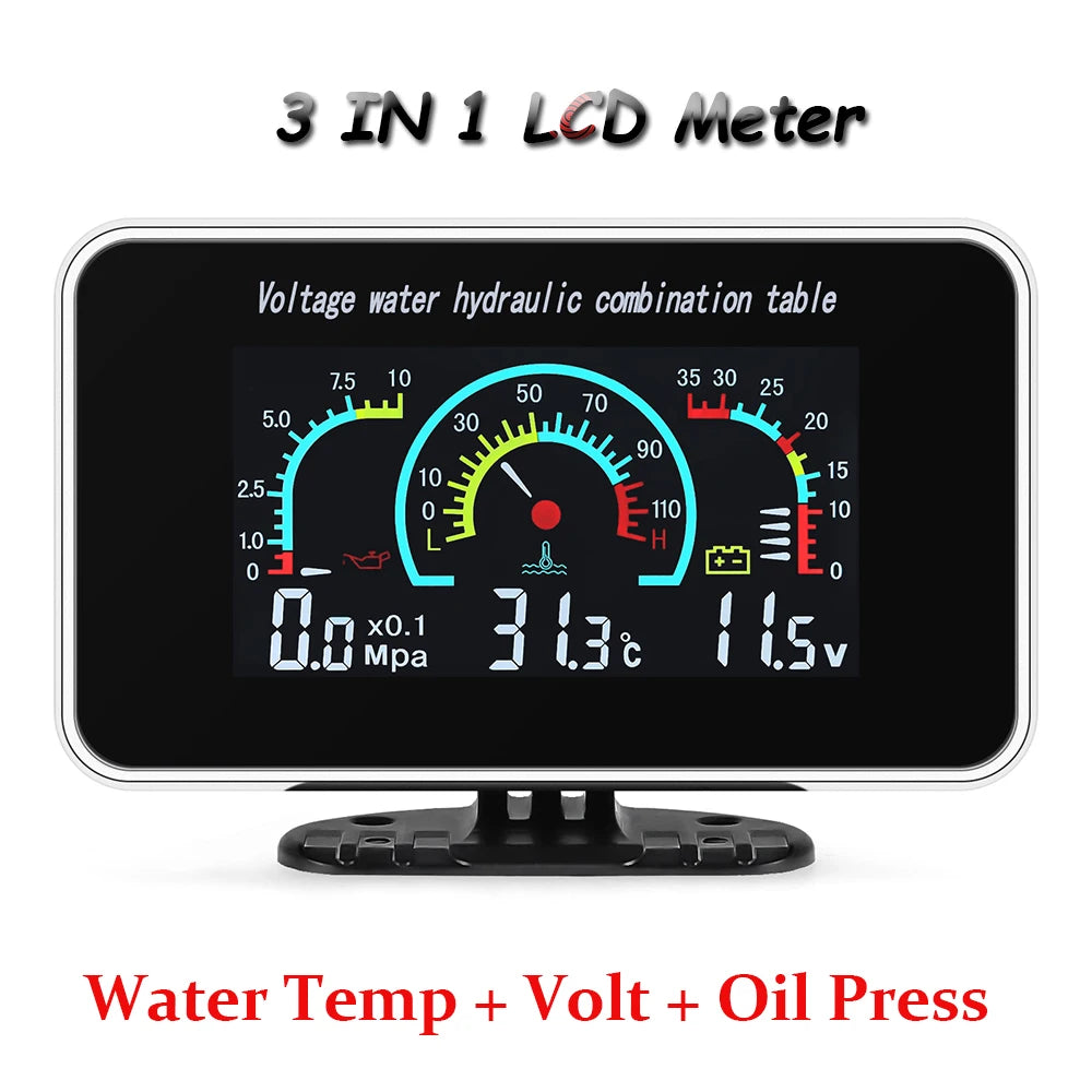 Multi-functional Car Truck LCD Meter 12v Digital Voltmeter / Water Temperature Gauge/RPM Tachometer/Oil Pressure Gauge 1/8NPT