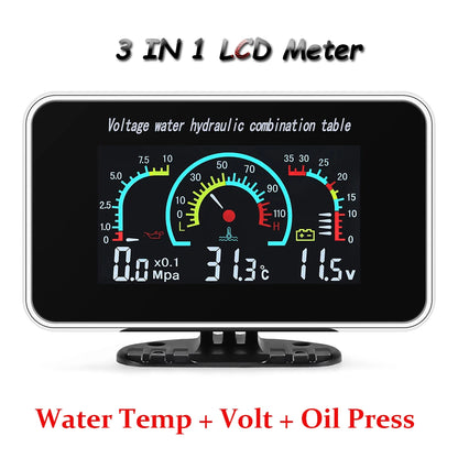 Multi-functional Car Truck LCD Meter 12v Digital Voltmeter / Water Temperature Gauge/RPM Tachometer/Oil Pressure Gauge 1/8NPT