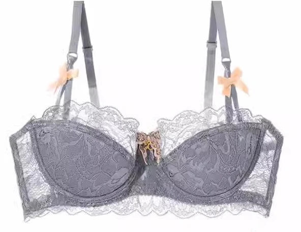 Sexy French Lace Push Up Bra Set for Small Chest, Anti Sagging Half Cup Demi Bra & Panty Lingerie Set, Sheer Adjustable Straps