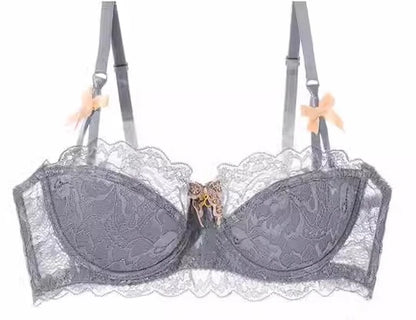 Sexy French Lace Push Up Bra Set for Small Chest, Anti Sagging Half Cup Demi Bra & Panty Lingerie Set, Sheer Adjustable Straps