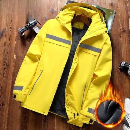 Thickened Fleece Lined Cotton Jacket for Men Work Site Reflective Winter Labor Protection Outerwear Cold Resistant Coat Print...