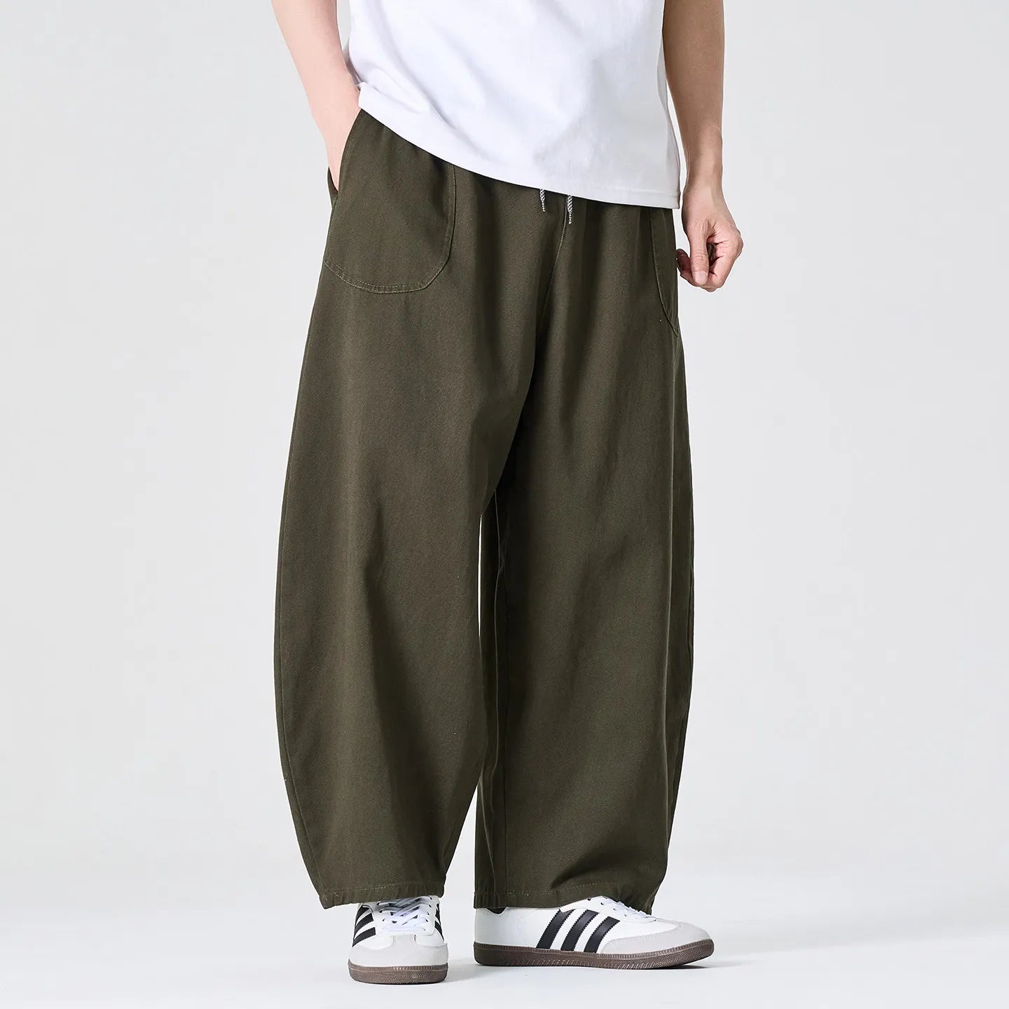 Wide Leg Pants Men Loose Fashion Harajuku Casual Trousers Men Cotton Comfortable Joggers Solid Color Cargo Pants Men Streetwear