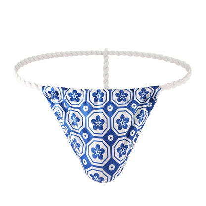 6PCS Men Thongs Underwear U-bag Men's Sexy Low-waisted T-shaped Underpants Rope Japanese Printed Sumo Jockstrap