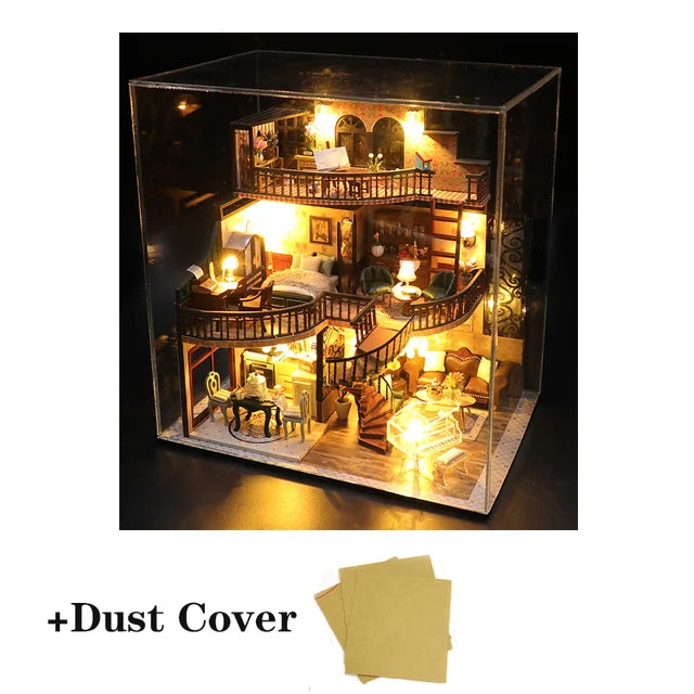 Doll house With dust cover casa Miniature Diy Wood Dollhouse Miniatures children toys girl Birthday Gifts diorama M2132