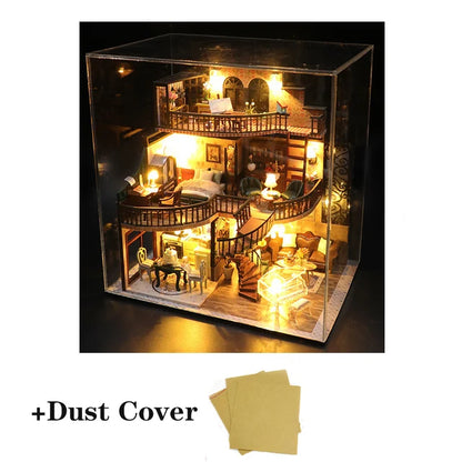 Doll house With dust cover casa Miniature Diy Wood Dollhouse Miniatures children toys girl Birthday Gifts diorama M2132