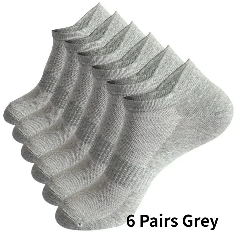 1/6/12 Pairs Unisex Ankle & Boat Socks For Men Women Couples Cotton Breathable Mesh Athletic Sports Running Solid Plus Size