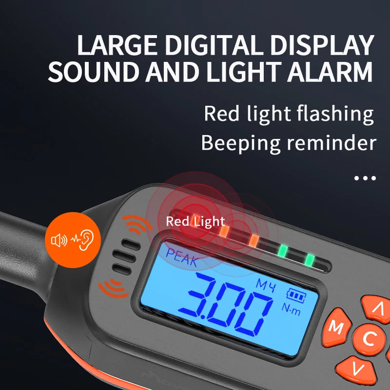 MOVECRAB Digital Torque Wrench 0.6-340N.m 2% Accuracy Preset & LED/Buzzer Alerts for Bike Motorcycles Automotive Mechanical Tool