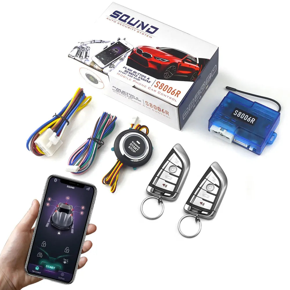 12V Universal Car Alarm System with Keyless Entry Mobile App Controlled Keyless Entry Start Stop Button Two Remote Controls