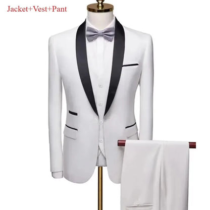 Men's Lapel Black Suit Set Coat Vest Trousers / Business Groomsmen Groom Wedding Dress Fprmal Blazer Pants