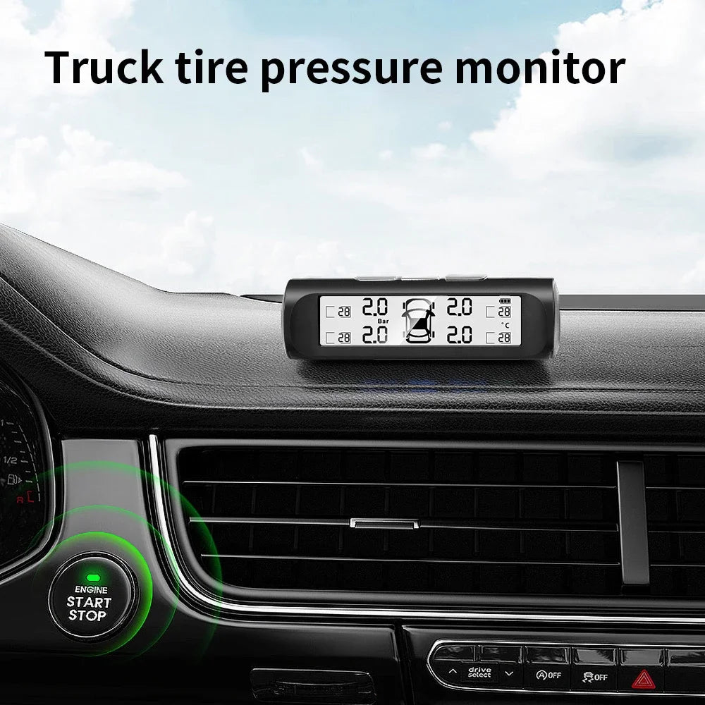 Solar Power TPMS Tire Pressure Alarm Digital Display With 4 External Sensors Car Auto Tester Warning Presssure Monitoring System