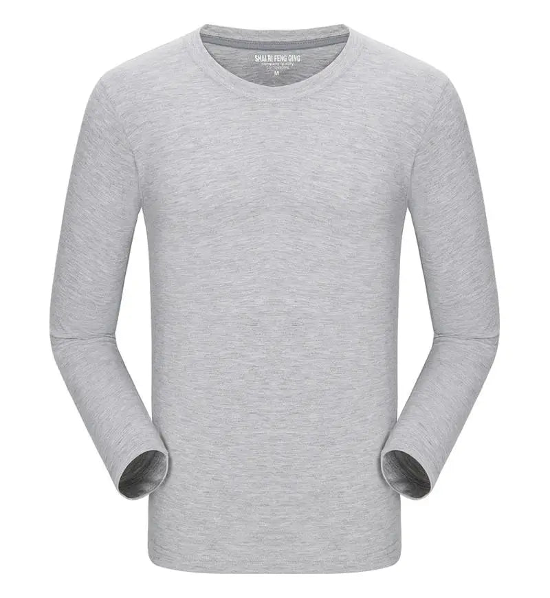 Custom logo cotton t-shirt Spring/autumn men T-shirt home men's long sleeved O-neck solid color casual T-shirts USA size XS-2XL