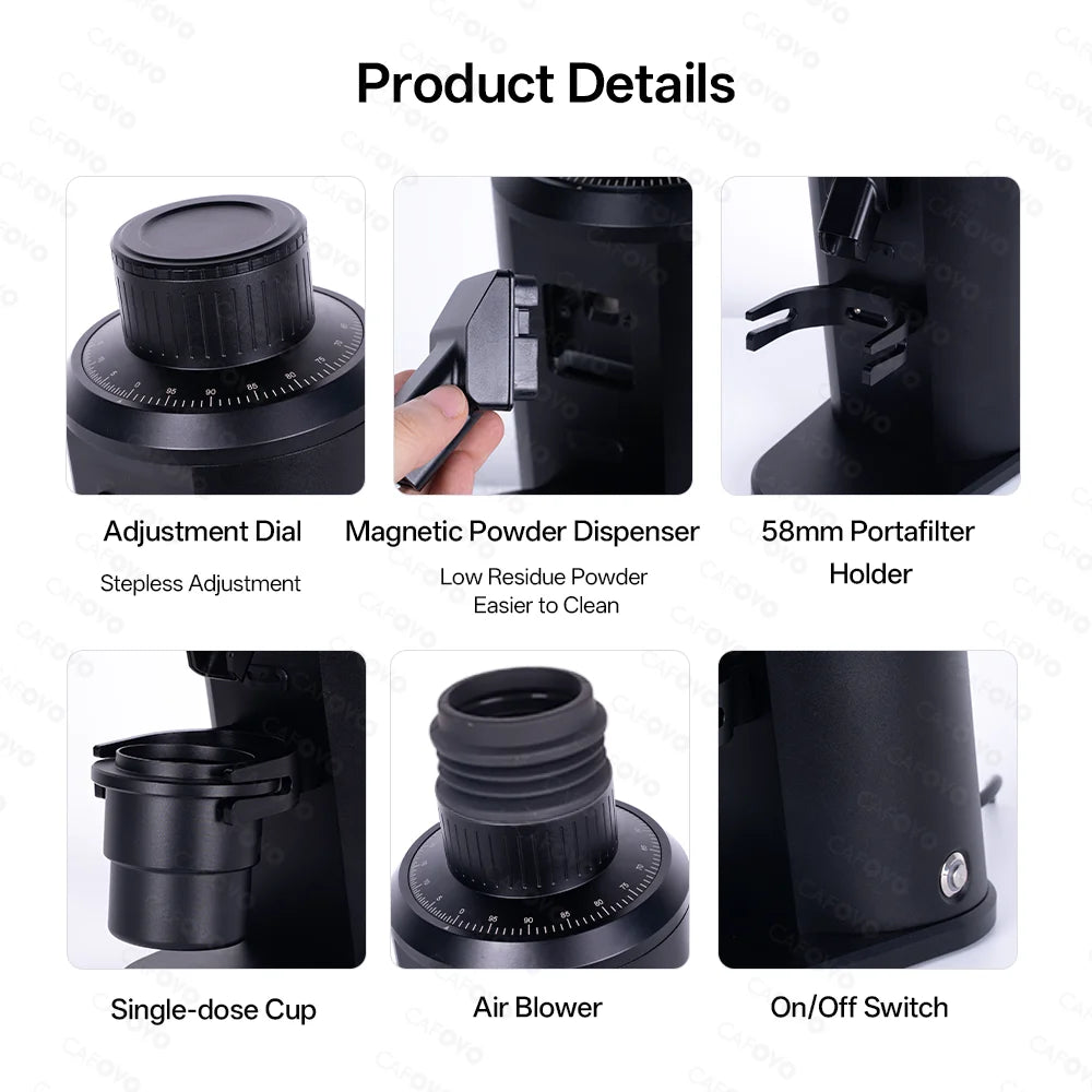 CAFOVO G163C Single Dose Coffee Grinder Fixed Speed with 63mm CNC Burrs and Plasma Anti-Static for Espresso and Pour Over Mill