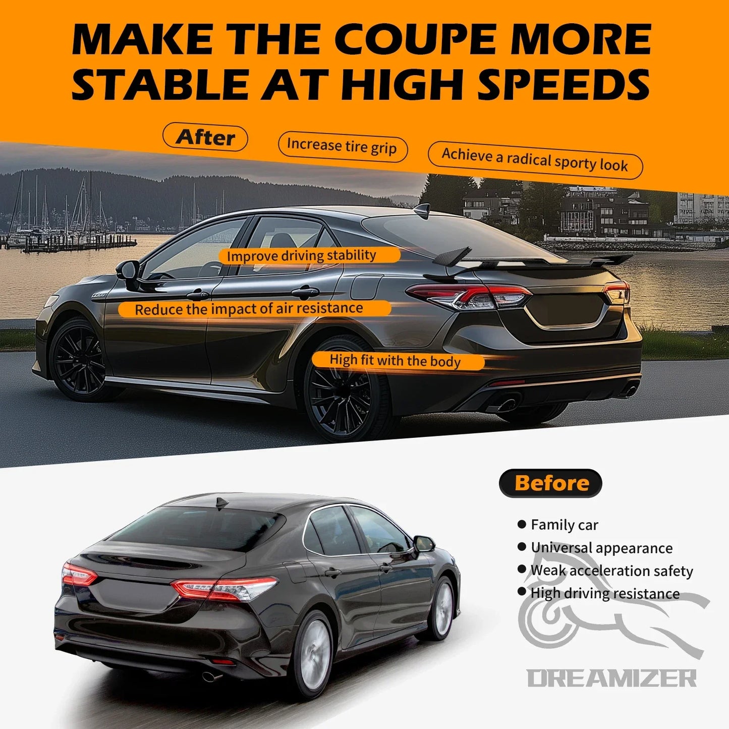 Sport Rear Trunk Spoiler Wing For Toyota Camry 2018 2019 2020 4 Door Sedan Glossy Black ABS Carbon Fiber