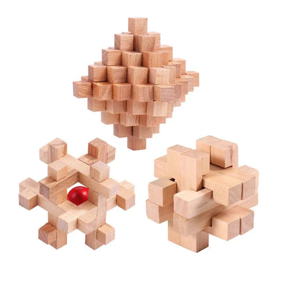 3PCS Set LuBan Lock Wooden Puzzle Brain Teaser IQ Test Toys Educational Mind Games For Adults Kids Unlock Interlock Game