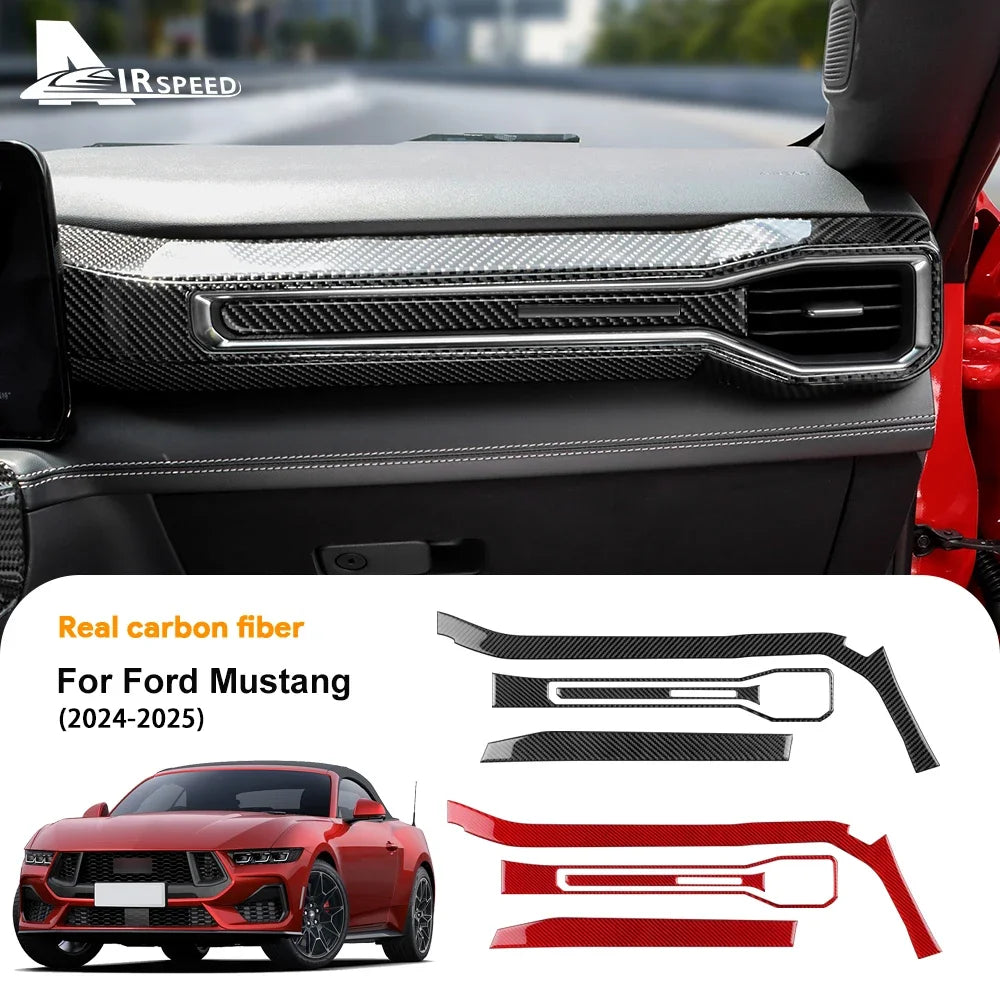 Real Soft Carbon Fiber Sticker For Ford Mustang GT Dark Horse EcoBoost 2024 2025 2026 LHD RHD Car Center Console AC Outlet Trim