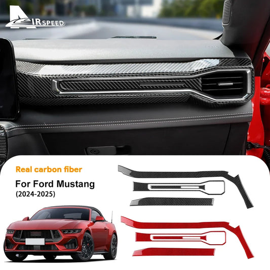 Real Soft Carbon Fiber Sticker For Ford Mustang GT Dark Horse EcoBoost 2024 2025 2026 LHD RHD Car Center Console AC Outlet Trim