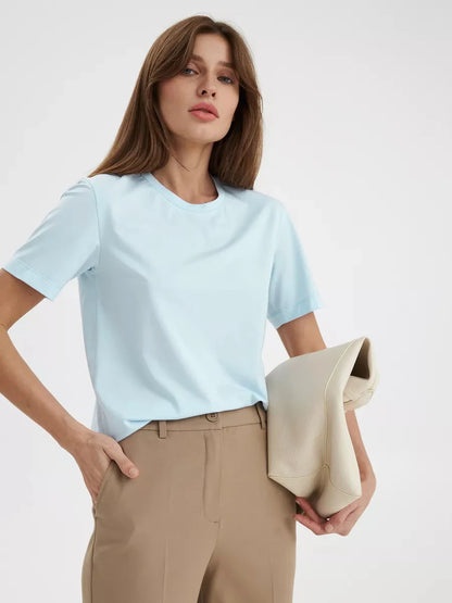 Bornladies Summer 100% Cotton Women's T-shirt Bottoming Basic Fashionable Lady Short Sleeve Loose Tops Shirts Solid 230g/㎡ Tops