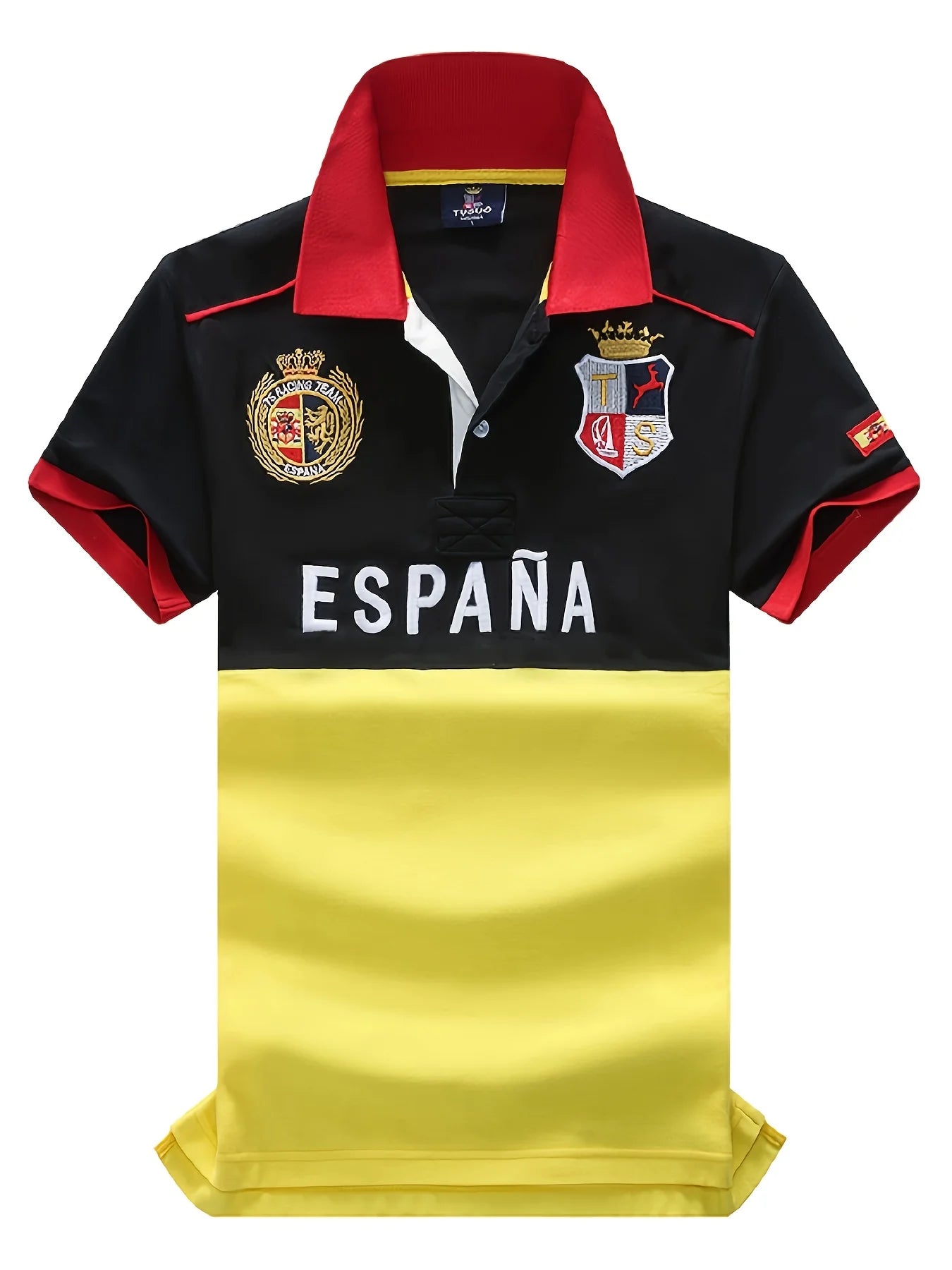 Men's Polo Shirt Spain Short Sleeve Royal Leisure Sports Party Cotton Embroidered With Slit Contrast Color Original Design