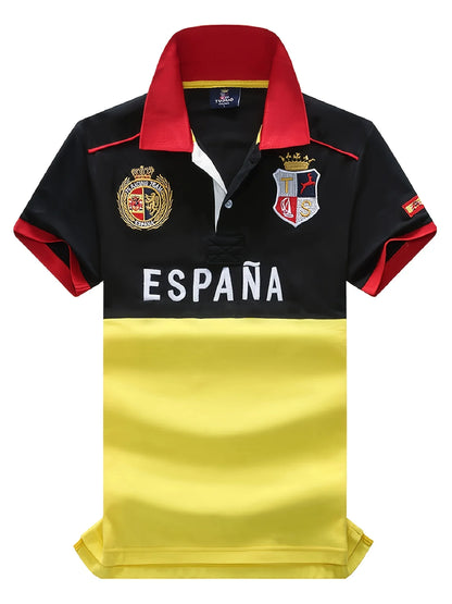 Men's Polo Shirt Spain Short Sleeve Royal Leisure Sports Party Cotton Embroidered With Slit Contrast Color Original Design