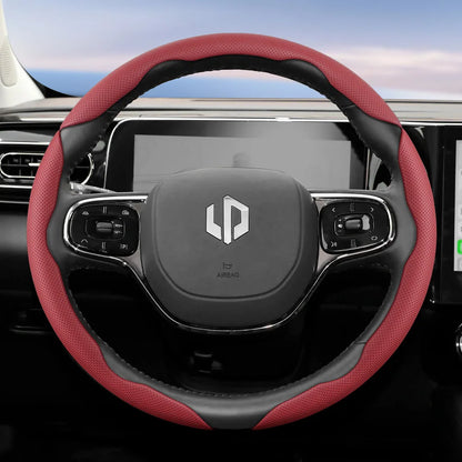 Suitable for Leapmotor Breathable Leather Steering Wheel Cover with Segmented Quick-Release Design, Non-Slip and Durable, for Models T03 C10 B10 B05 B03X C16 C11 C01, Etc., in Black, Bright Red, and Green