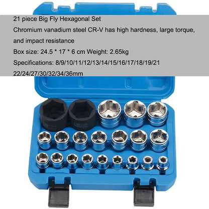21 Pcs 1/2 Hexagon Torx Sockets Set Ratchet Wrench Tool 8-36mm Specification Socket Head Set Auto Repair Equipment