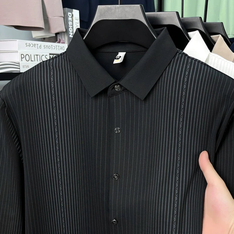 Men's Stretch Stripe Shirt - Elegant Slim Fit Long Sleeve for Business Casual | Wrinkle-Resistant Office-to-Commute Wear M-4XL