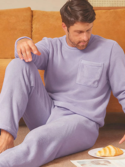 Men's Sleepwear Autumn/Winter Two Piece Set Coral Fleece Flannel Long Sleeve Long Pants Home Clothes with Thickened Velvet Set