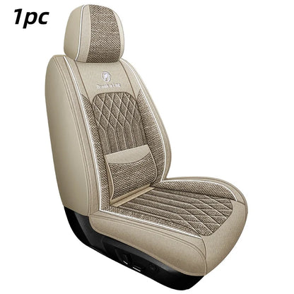 Front Single Seat, Luxurious Linen Fixed Lumbar Support, Full-Coverage Car Seat Cushion, Suitable for All Seasons, Delicate and Textured, Comfortable, Breathable, Wear-Resistant, Fits the Seat, with Three-Dimensional Wing Sup