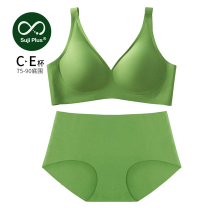 SUJIIN Plus Size Seamless Bra Sets for Women 2025 Push Up Wireless Minimizer Bras Lady Anti-sagging Bralettes for Large Breasts