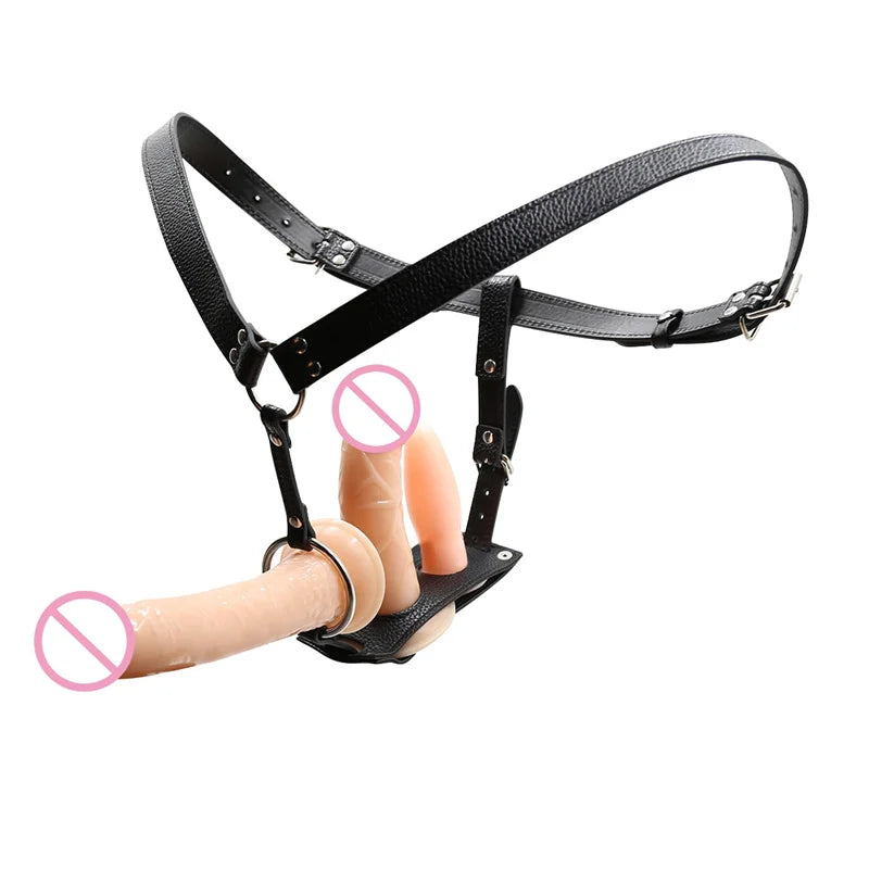 Sex Shop Butt Plug And Dildo Harness Belt Erotic Leather Chastity Device Sex Toys For Lesbian Women Underwear Pants