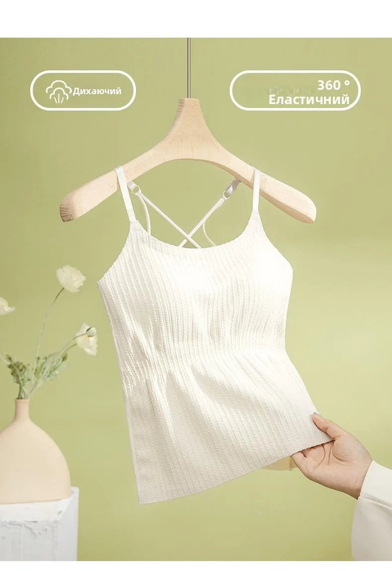 New 2025 Women's Slimming Long Tank Top Beautiful Back Bralette Innerwear Outerwear Base Layer Strap Vest Fashionable Polyest...