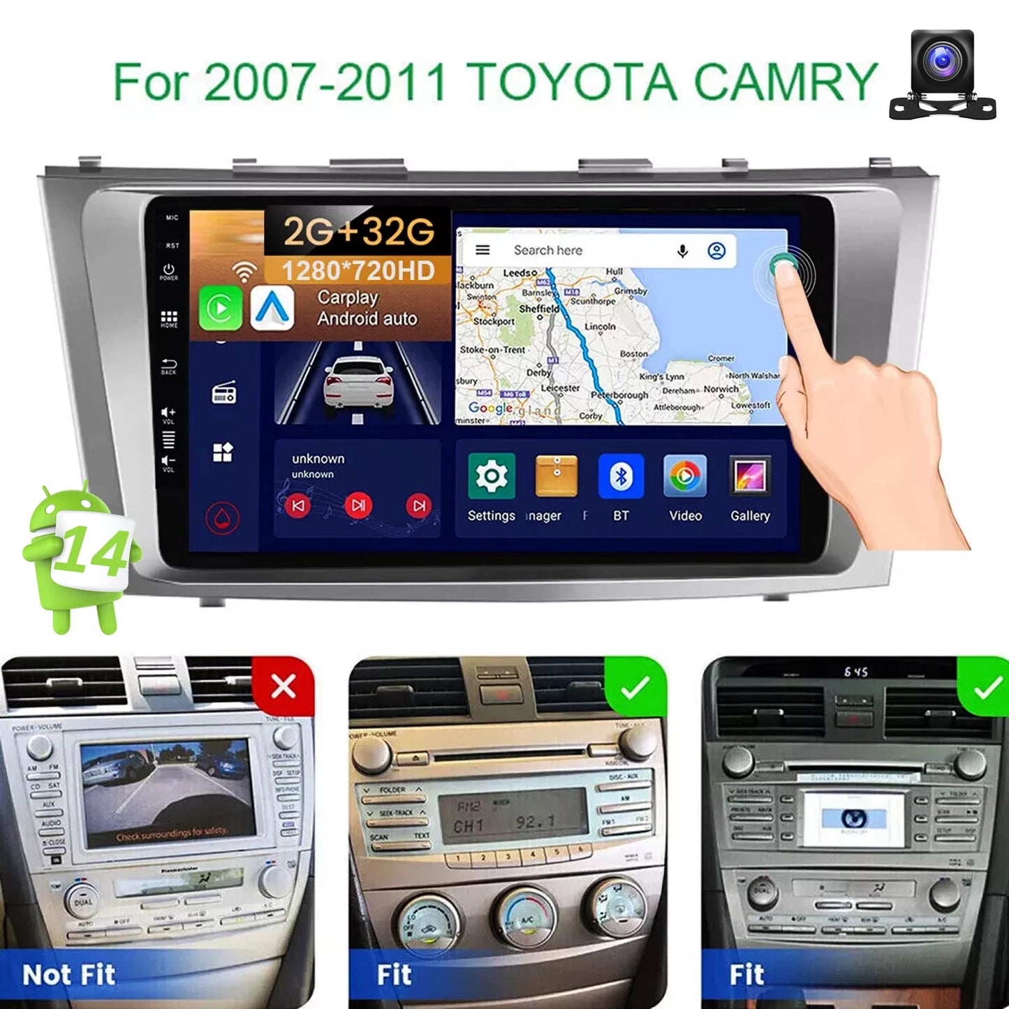 9" Android 14 Car Radio Multimedia Video Player 2 Din For Toyota Camry 2006 2007 2008 2009 2010 2011 GPS Navi Head Unit Carplay